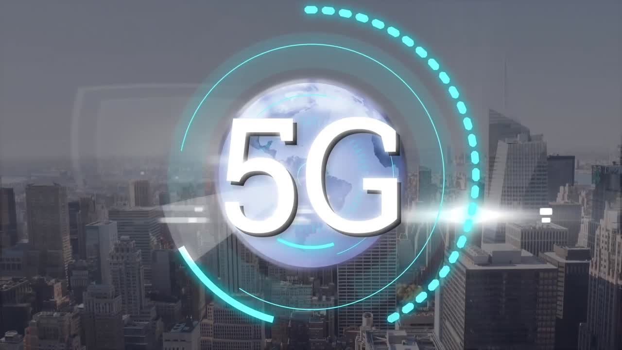 animazione di 5g su radar e paesaggio urbano