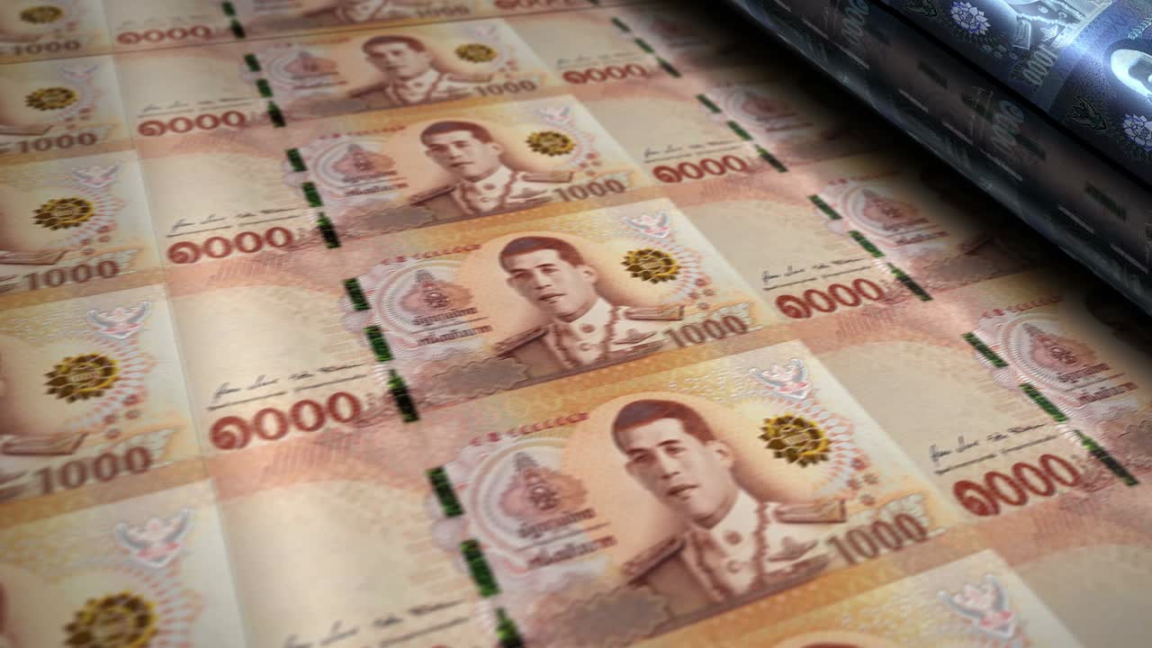 Thai Baht money banknotes printing seamless loop