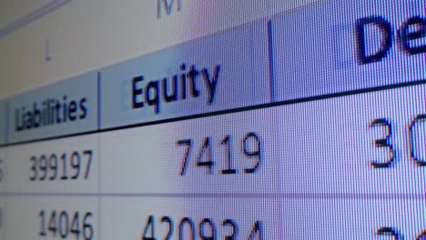 financial spreadsheet displaying balance sheet data