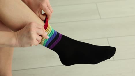 putting on a sock