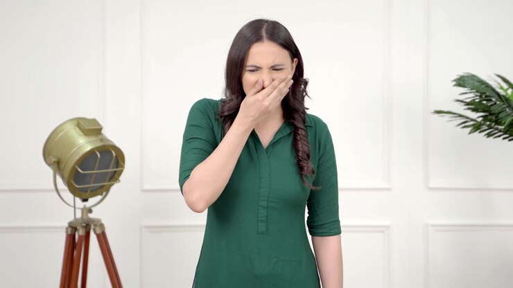 chica india perturbada por el mal olor