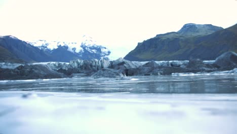 Close-up-of-a-frozen-lake-in-the-Skaftafell-glacier-valley,-Iceland