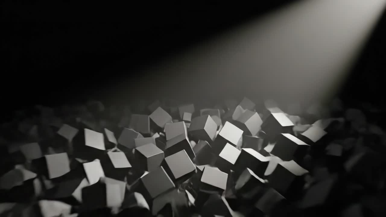 Abstract Dark Geometric Cubes Moving with Spotlight