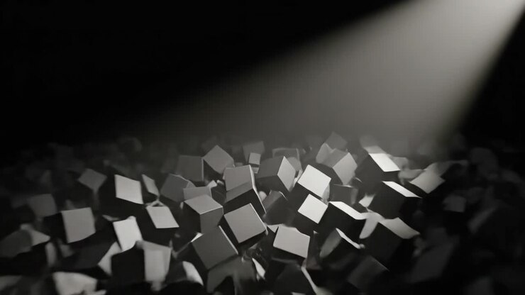 Abstract Dark Geometric Cubes Moving with Spotlight