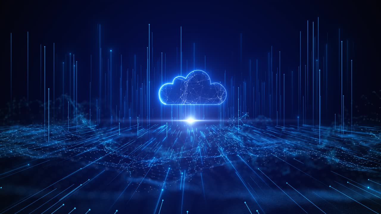 Glowing cloud computing network digital data storage backup abstract concept data transfer storage