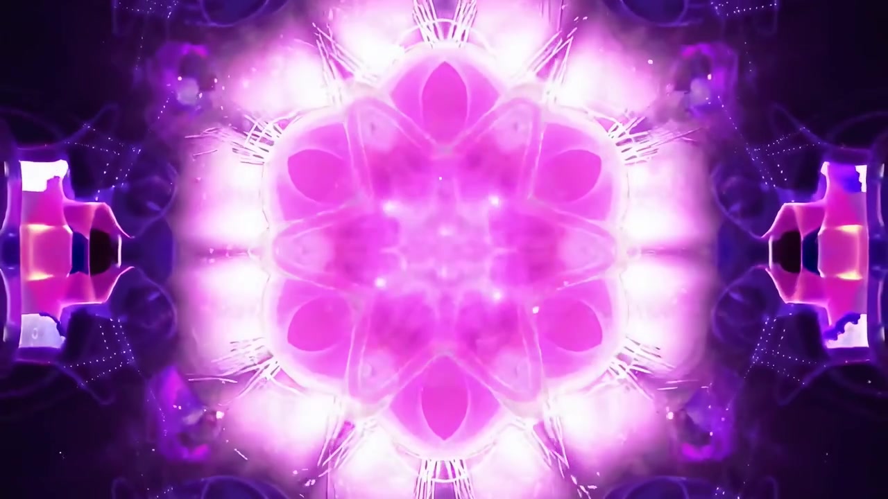 Motivo astratto a caleidoscopio viola con effetti di luce luminosi