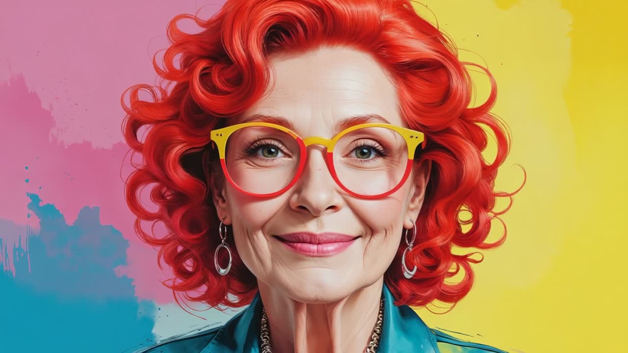 Smiling adult female with closed-lip smile facing camera in studio, with eyeglasses and teal blazer