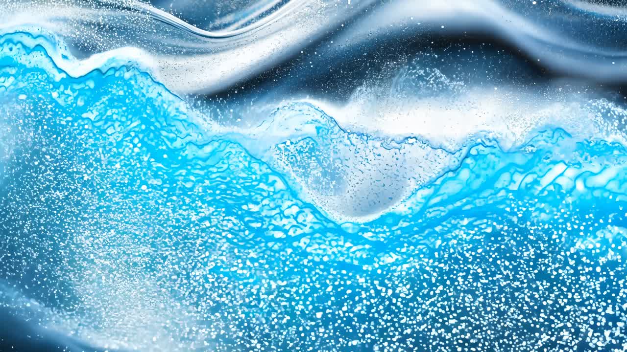 A blue and silver fabric with a wavy pattern. The fabric is covered in glitter. The image has a shiny and reflective quality to it