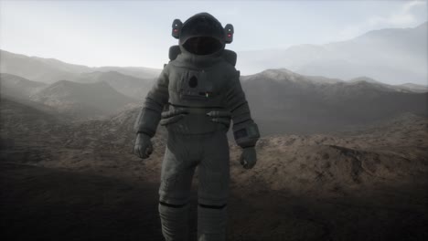 astronaut on another planet with dust and fog