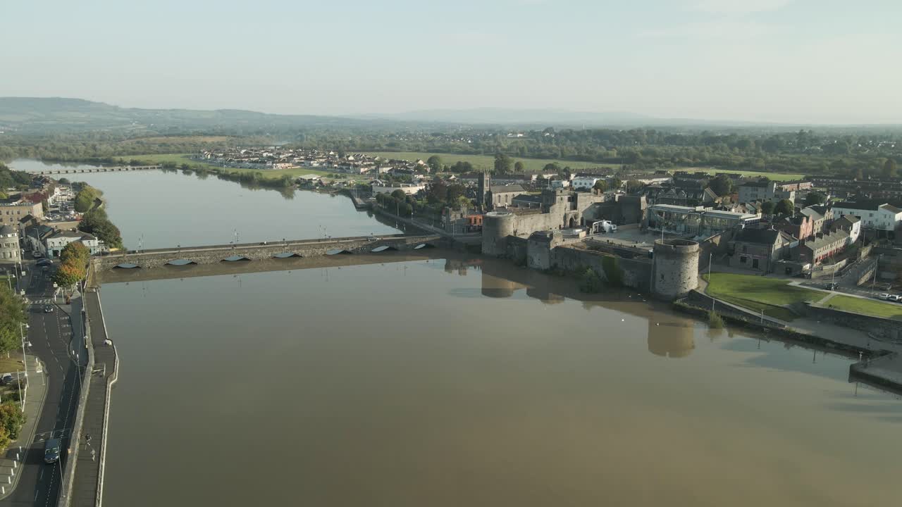 King John's Castle By The River Shannon During Sunrise In Limerick, Ireland. Aerial Shot