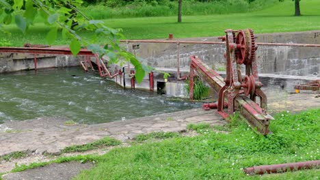 pan of remnants of a lock and dam mechanisms on historic hennipen canal