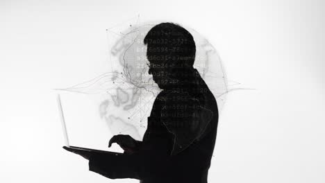 a businessman has an imaginative idea for a project that links global network systems - silhouette with white background