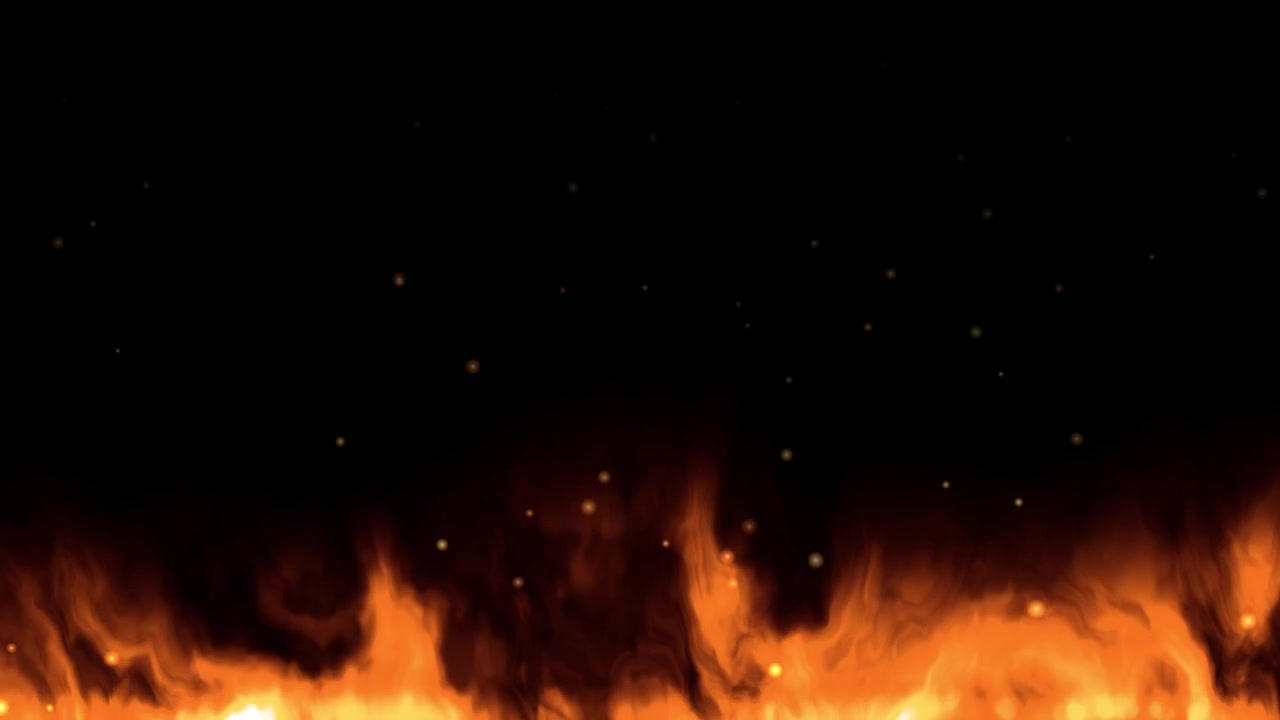 Intense orange flammer flimrer langs den nederste ramme med opstigende gnister på sort baggrund
