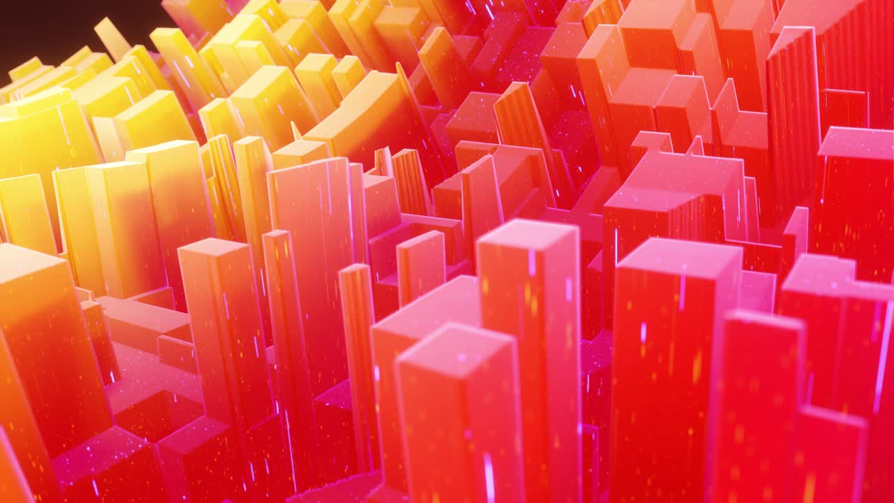 hermosa superficie abstracta 3d con chispas de brillo, ondas extrudidas o desplazadas se transforman en bucle. gradiente de color rojo amarillo, material mate suave como la dulzura de morfología con un brillo interno ligero.