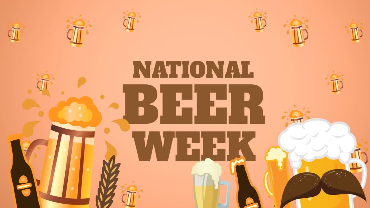 Animation of national beer week text over beer icons