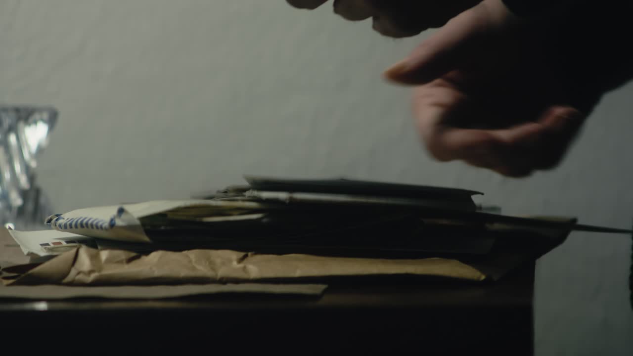 Man finds private mail letter after searching old postal envelopes SIDE SHOT