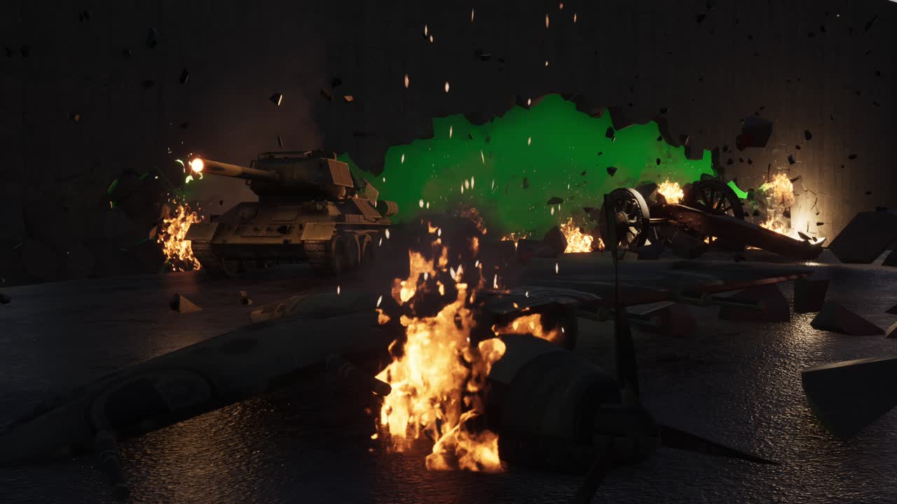 전쟁 후 녹색 스크린 배경 4k