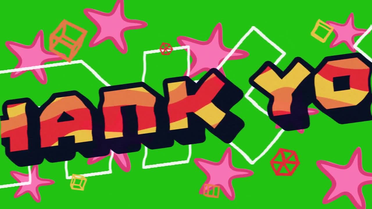 그래픽과 별 위에 감사 텍스트의 애니메이션