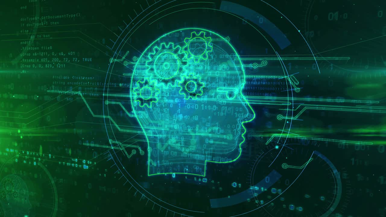 Artificial intelligence with cyborg head symbol abstract