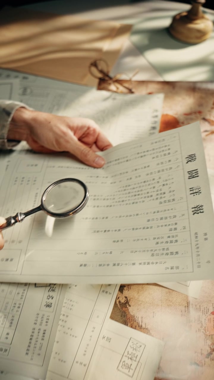 Magnifying glass over vintage military paperwork