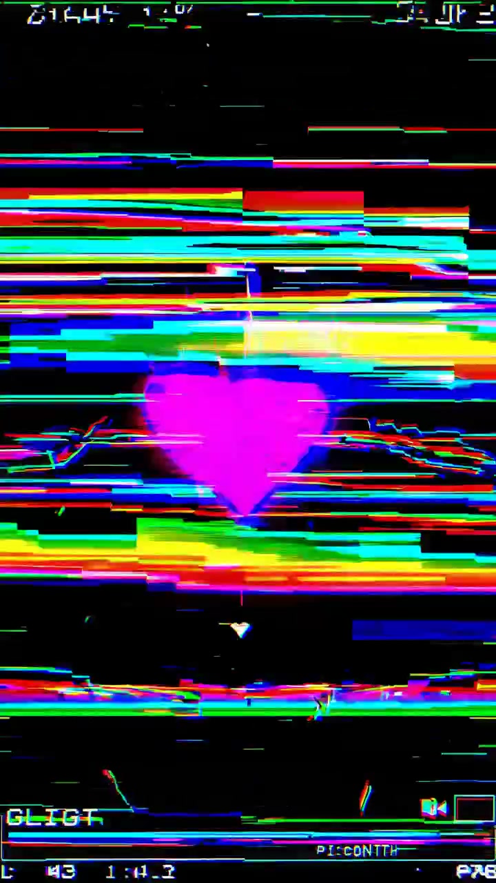 Simbolo del cuore astratto con effetti di distorsione glitch digitale