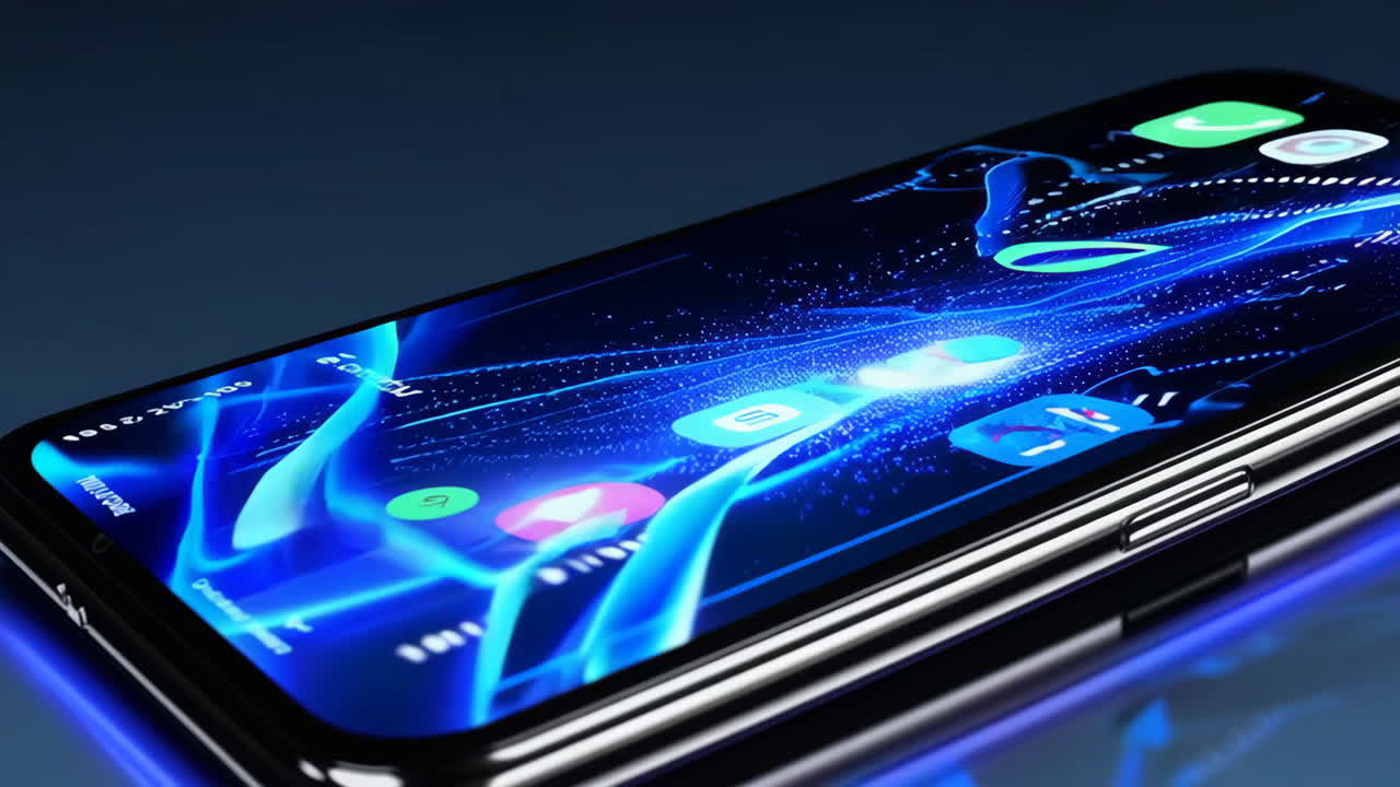 Close-up Views of Modern Smartphones with Dynamic Blue Interfaces
