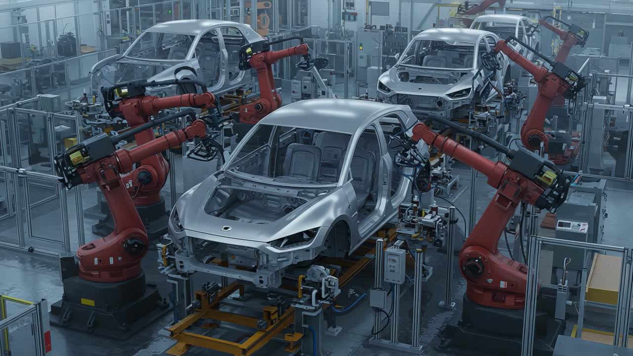 State-of-the-Art Robotics in Automotive Assembly: A High-Tech Manufacturing Process Showcasing Precision Engineering and Innovative Technology in Action