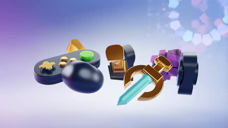 esports and gaming concept with controllers, trophy, and sword