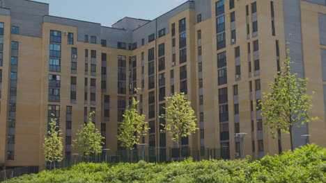 modern apartment building with green space