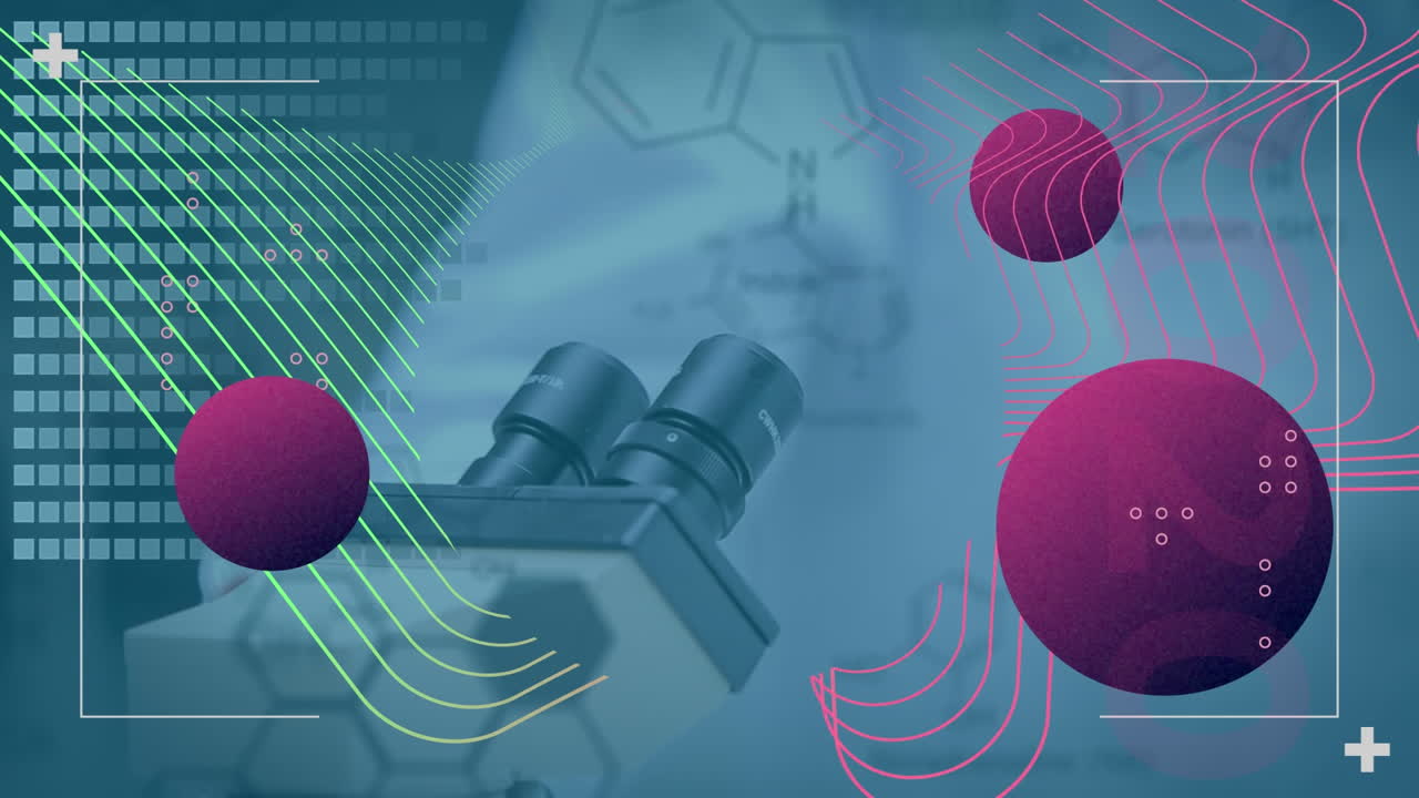animación de formas sobre el científico caucásico en el laboratorio.