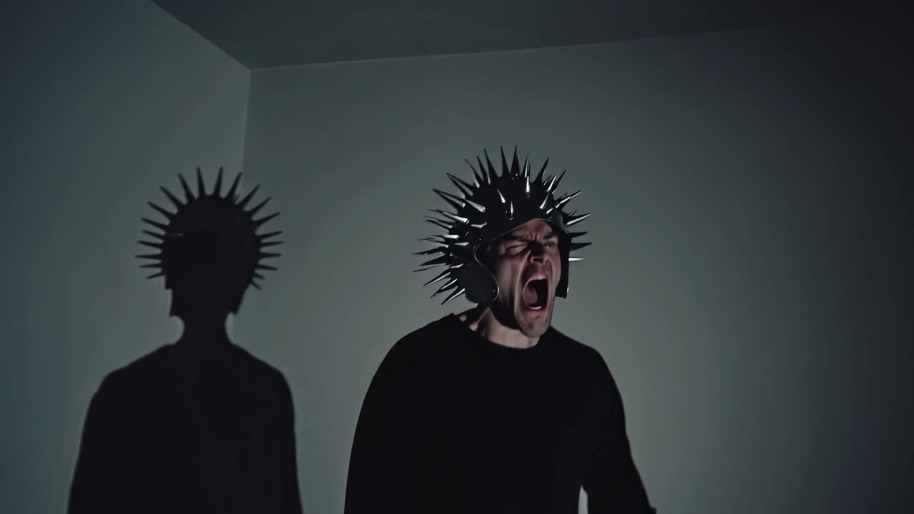 Angry Man in Metal Helmet