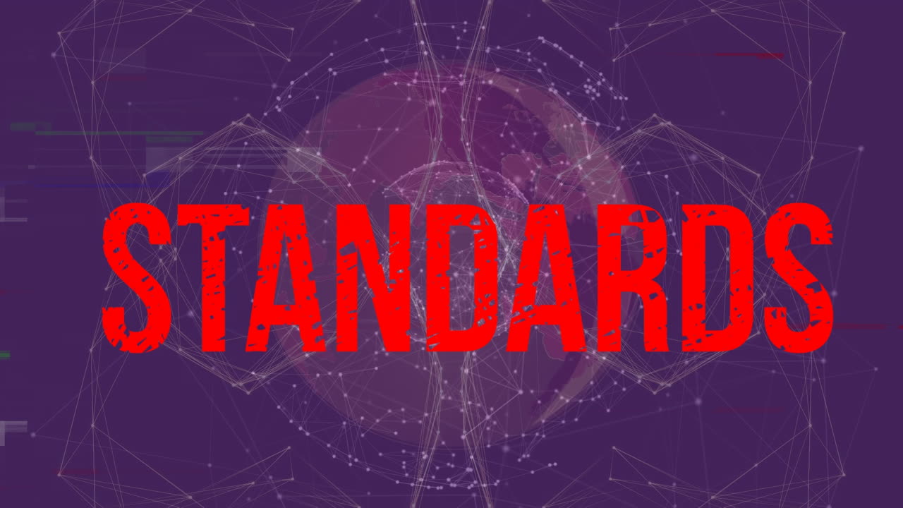 연결 및 오류와 함께 빈티지 보라색 배경 위의 표준의 애니메이션