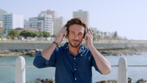 Man,-headphones-and-listen-to-music-with-travel-to