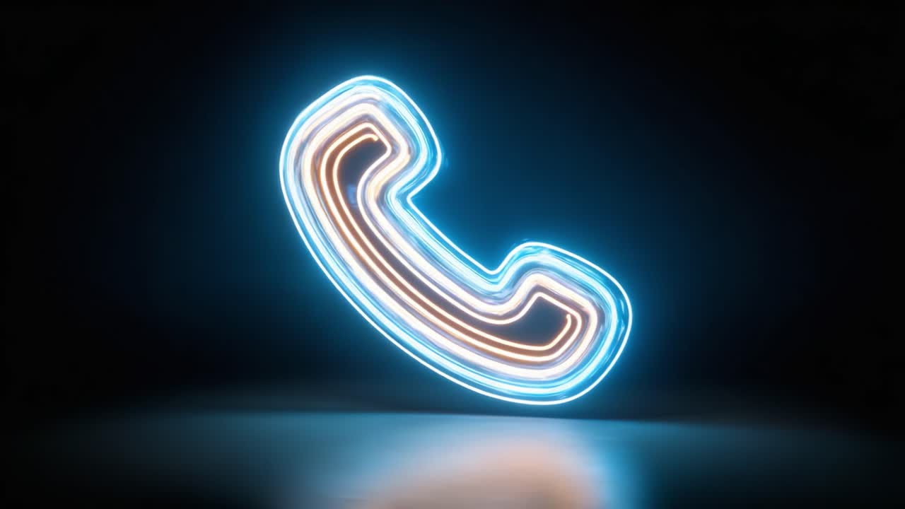 Oplyst telefonikon på en mørk baggrund med dynamiske lysspor, perfekt til kommunikationstemaer og moderne designkoncepter.