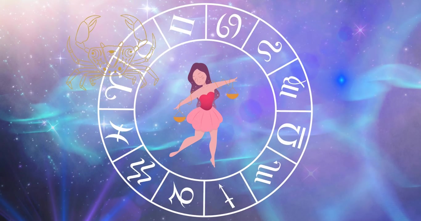 Animated Zodiac Wheel Featuring Libra and Cancer Symbols