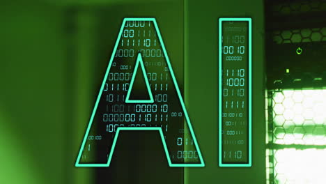 ai text with binary code animation over green background