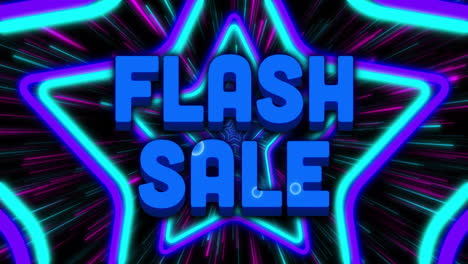 texto de venta flash animado sobre fondo de estallido de neón