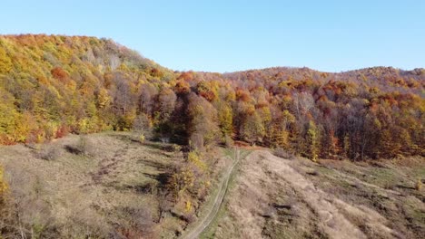 Aerial-view-of-country-hills-at-sunset-in-autumn-season