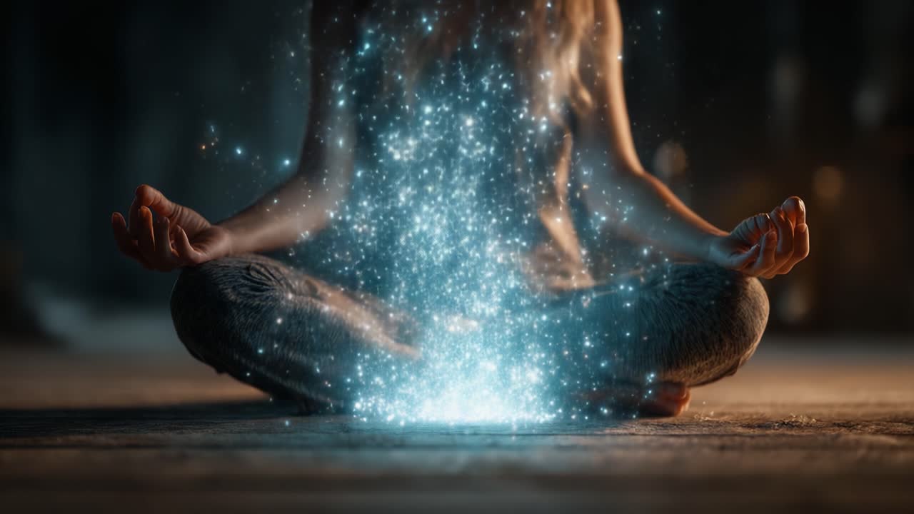A Tranquil Moment of Meditation: A Serene Figure Harnessing Mystical Energy Through Mindfulness and Focus in an Enchanted Environment