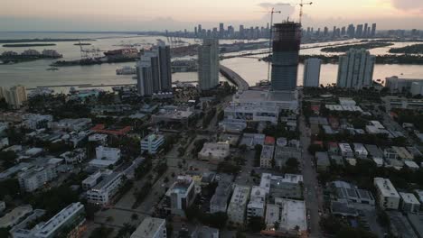 aerial view over the downtown south miami urban area with city buildings and skyline in the background, florida, usa