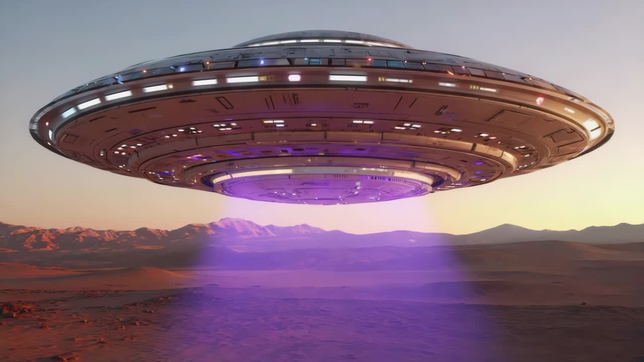 UFO che plana su un paesaggio desertico