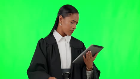 Tablet,-green-screen-and-government-with-woman