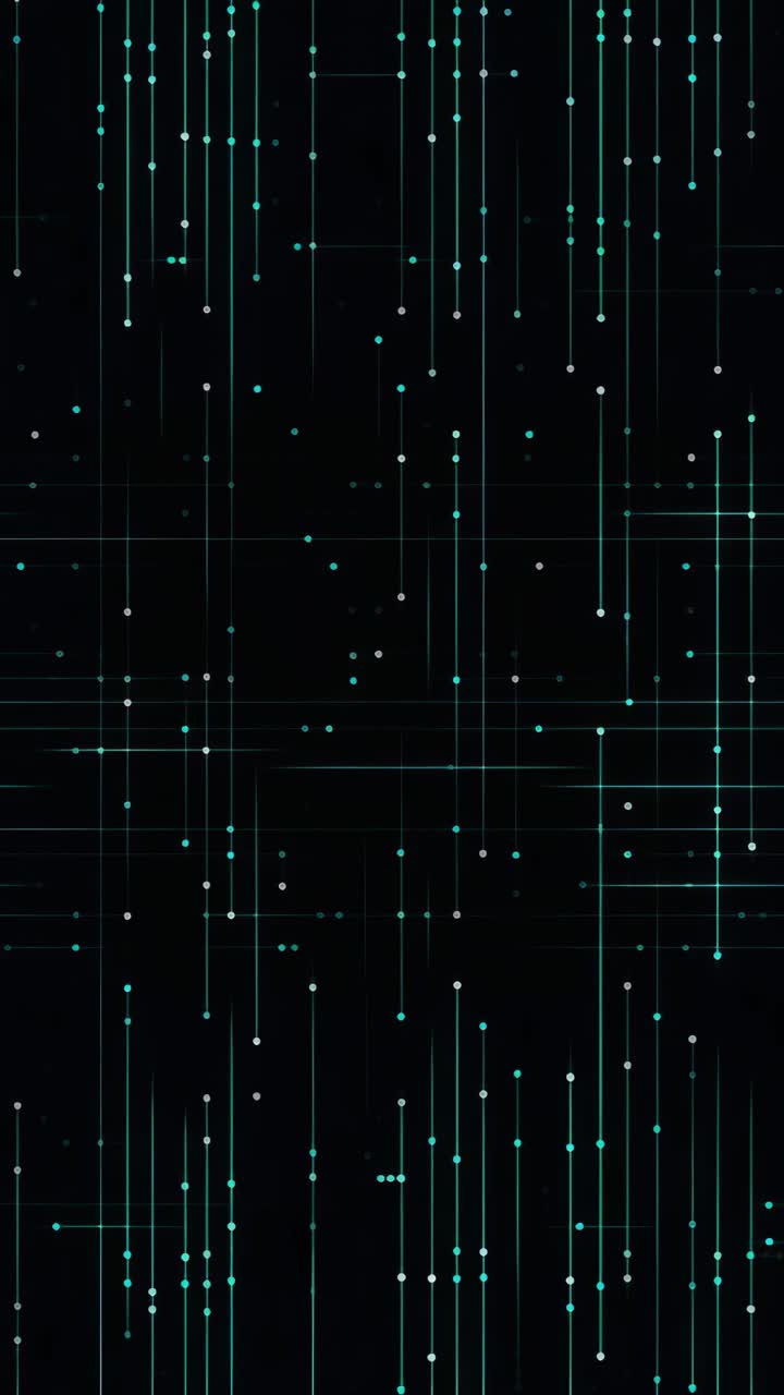 Futuristic digital grid with glowing turquoise lines on a black background, viewed from a top-down