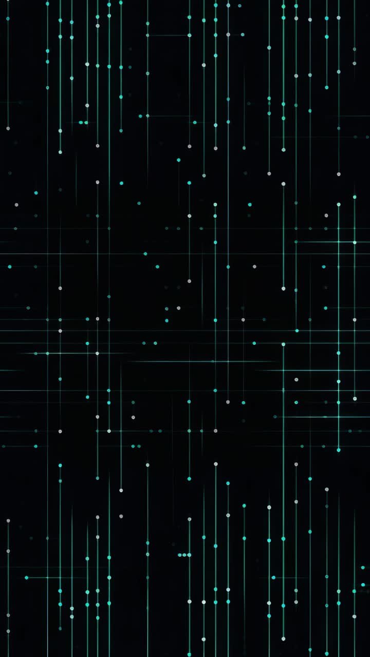 Futuristic digital grid with glowing turquoise lines on a black background, viewed from a top-down