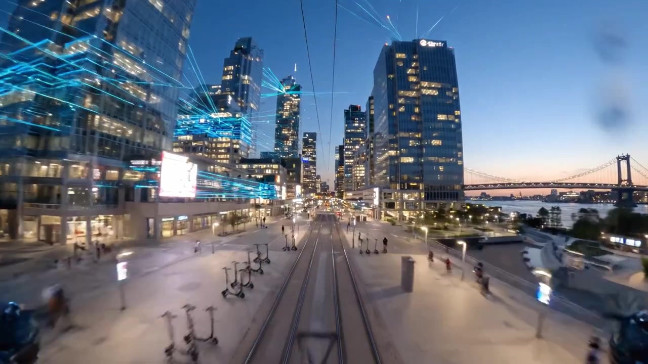 Uma Noite Brilhante Contemplando uma Paisagem Urbana Moderna com Arranha-céus Iluminados e Luzes Vibrantes Refletindo no Rio, Exibindo Inovação e Beleza Urbana