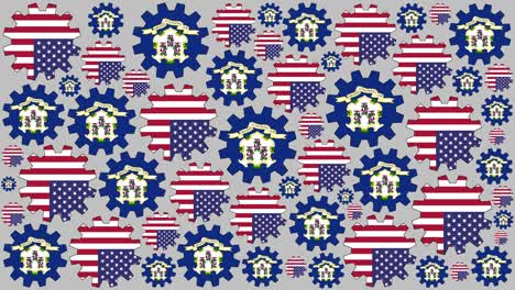 american and connecticut flag gears spinning background