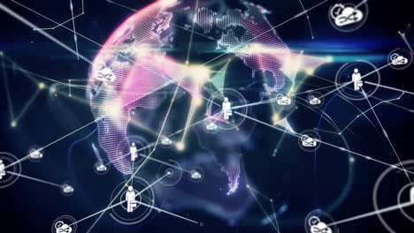 animation of network of connections with icons over globe