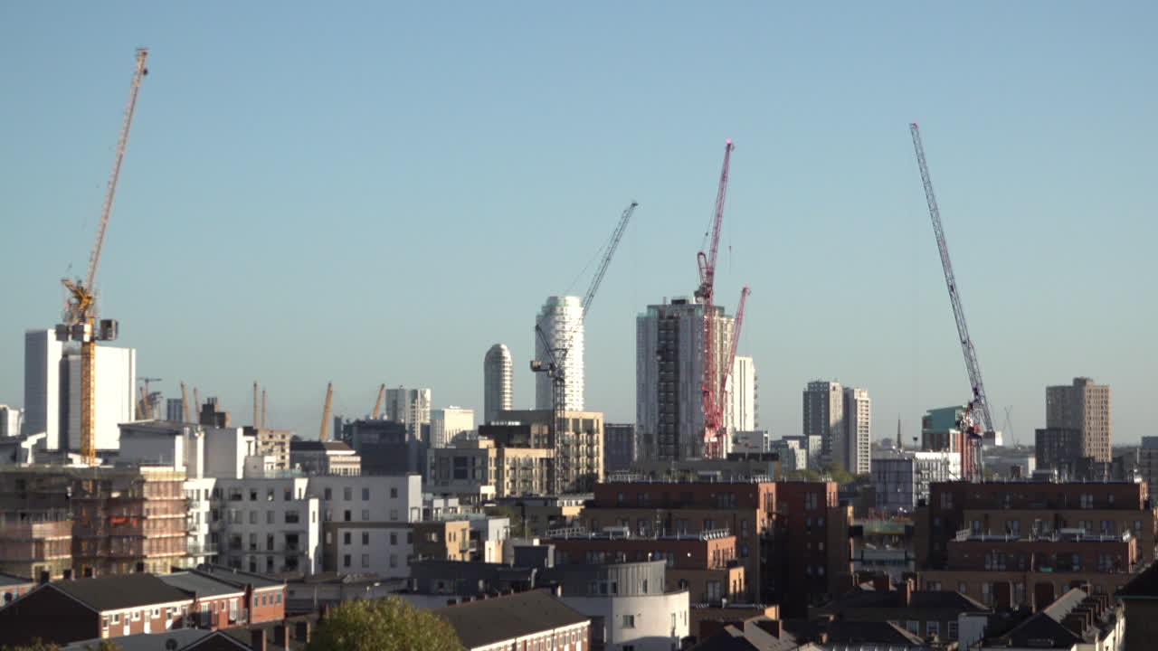 UK October 2018 - A time lapse of construction cranes in East London.