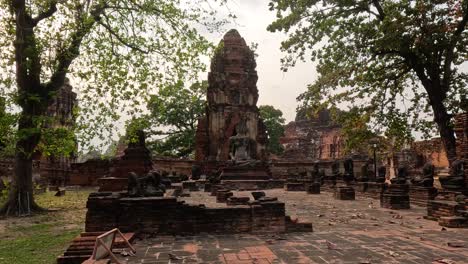 slow panoramic view of serene temple ruins