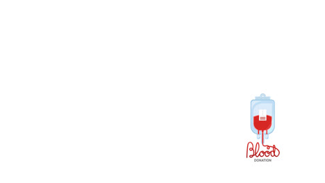 animación del texto de la donación de sangre con el logotipo de la bolsa y el tubo de recogida de sangre, sobre fondo blanco